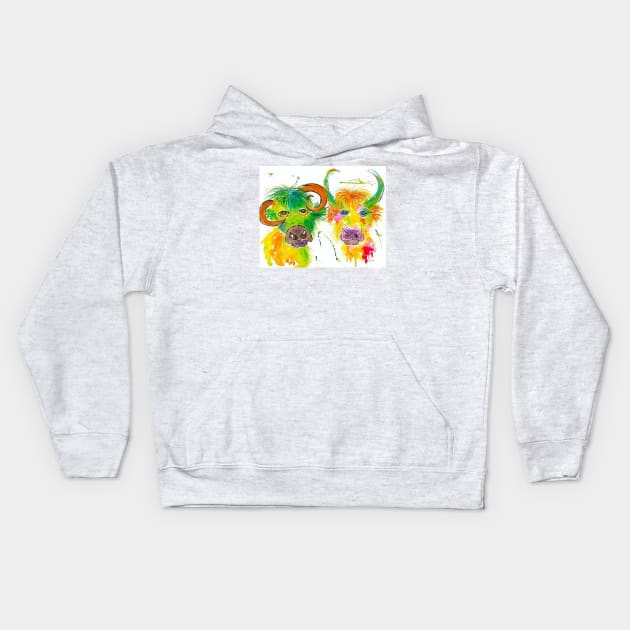 Quirky Colourful Bulls Kids Hoodie by Casimirasquirkyart